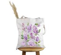 PYOUL - Bolso de mano con diseño de flores de primavera, color lila, diseño de flores silvestres, Bolsa de flores lila