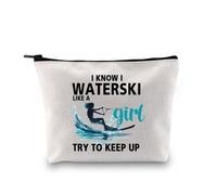 PYOUL - Divertida bolsa de maquillaje con texto en inglés "I Know I Waterski Like A G-IRL Try to Keep UP" para esquiadores acuáticos, bolsa de cosméticos, regalo para amantes de los deportes