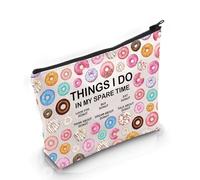 PYOUL Donut Lover Gift Things I Do in My Spare Time Donut Bolsa de maquillaje Who Loves Donuts Bolsa de cosméticos Regalo de donut, Bolsa para donas de tiempo libre