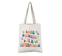 PYOUL ESL Teacher Thank You Gift Being Bilingual Is A Superpower Bolso de mano para profesor de vuelta a la escuela S, Bolsa bilingüe, medium
