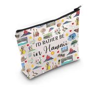 PYOUL Hawaii - Bolsa de maquillaje hawaiana con texto en inglés "Rather Be in Hawaii", bolsa de cosméticos hawaiana, regalo de fiesta en la piscina, Be in Hawaii Bag