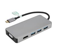 Pyralxwight Convertidor multifunción Tipo C, concentrador de estación de Acoplamiento de Aluminio con Puertos VGA, HDMI y USB 3.0 x3, Adaptador de Doble Pantalla con Salida de Video 4K HD para