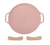 Pyralxwight Sartén para parrilla de barbacoa coreana, placa de parrilla de aluminio para estufa con asas, plancha redonda con recubrimiento de piedra Maifan antiadherente para asar en (Rosa)