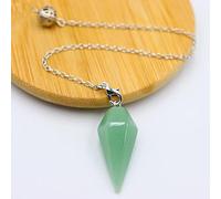 Pyramid Hexagonal Pendulum Chakra Chain Pendant Men Women Point Gem Stone Jewelry Amulet Chakra Pendulo-Green Aventurine