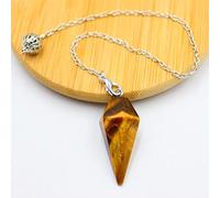 Pyramid Hexagonal Pendulum Chakra Chain Pendant Men Women Point Gem Stone Jewelry Amulet Chakra Pendulo-Tiger Eye