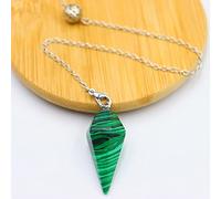 Pyramid Hexagonal Pendulum Chakra Chain Pendant Men Women Point Gem Stone Jewelry Amulet Chakra Pendulo-Malachite
