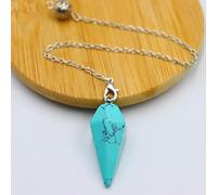 Pyramid Hexagonal Pendulum Chakra Chain Pendant Men Women Point Gem Stone Jewelry Amulet Chakra Pendulo-Turquoise