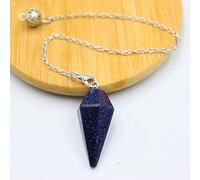 Pyramid Hexagonal Pendulum Chakra Chain Pendant Men Women Point Gem Stone Jewelry Amulet Chakra Pendulo-Blue Sand