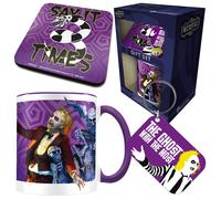 Pyramid International Beetlejuice - Juego de taza, posavasos y llavero con texto en inglés The Ghost with The Most, taza de 312 ml, gran coleccionable para los fanáticos, talla única