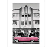 Pyramid International" Pink Cadillac Art Print - Lámina decorativa (40 x 50 x 1,3 cm), diseño de cuadros, multicolor