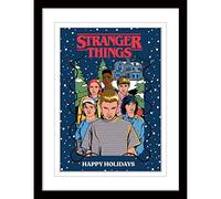 Pyramid International Póster de Stranger Things con borde y marco negro (diseño de felices fiestas), marco de 30 cm x 40 cm, arte de pared de Stranger Things