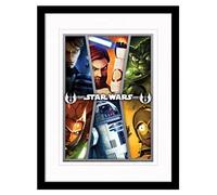 Pyramid International Póster enmarcado de Star Wars: Clone Wars, edición de coleccionista (collage de personajes con diseño de borde blanco), marco de 30 x 40 cm, mercancía oficial