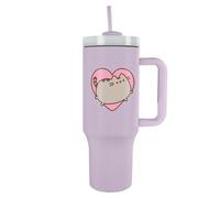 Pyramid International Pusheen Heart - Vaso de 1200 ml con popote y tapa, aislamiento al vacío avanzado de doble pared, mantiene el frío hasta 11 horas, el calor hasta 7 horas, sin BPA