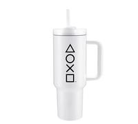 Pyramid International Vaso oficial PlayStation de 1200 ml con popote y tapa, aislamiento al vacío de doble pared, frío durante 11 horas, caliente durante 7 horas, sin BPA