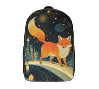 Pyramid Sunset Mochilas 3D Impreso Mochila Escolar Casual Moda Mochila Escolar para Niños Estudiantes Intermedios, Fox On A Starry Night, 17"