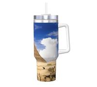 Pyramids of Egypt Print - Botella térmica para bebidas frías y calientes (40 onzas) con pajilla y pajilla y asa
