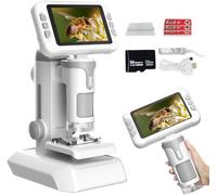 PYRDOUM Microscopio para Niños Aumento 1600X, 4" LCD Microscopio Portátil Niños, Microscopios Digital Infantil con Tarjeta de Memoria de 32G, Fotos y Videos, Función Portátil y Fija