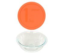 Pyrex (1 cuenco de vidrio 323 de 1.5 cuartos de galón, y (1) tapa de tazón de mezcla naranja de 323 piezas de 1.5 cuartos