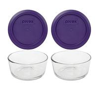 Pyrex (2) 7200 cuencos de vidrio y (2) tapa Pyrex 7200-PC morado ciruela