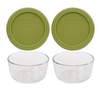 Pyrex (2) cuencos de vidrio 7202 y (2) tapas Pyrex 7202-PC verde oliva fabricadas en los Estados Unidos