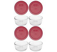 Pyrex (4 cuencos de vidrio 7200 y (4) tapas rojas de sangría de 7200 piezas fabricadas en los Estados Unidos