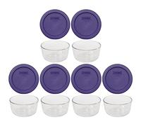 Pyrex (6) cuencos de vidrio 7202 y (6) tapas Pyrex 7202-PC morado ciruela