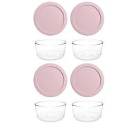 Pyrex 7201 Cuenco de vidrio de 4 tazas y tapa rosa 7201 PC Loring (paquete de 4) - Fabricado en Estados Unidos