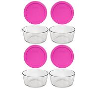 Pyrex 7201 - Cuencos de vidrio para 4 tazas y tapas de repuesto para almacenamiento de alimentos 7201 unidades, color rosa baya (paquete de 4) - Fabricado en Estados Unidos