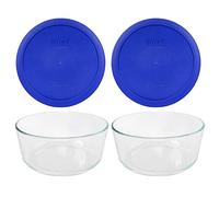 Pyrex 7203 - Cuencos de vidrio para 7 tazas y tapas de repuesto para almacenamiento de alimentos azul cadete 7402 unidades (paquete de 2) - Fabricado en Estados Unidos