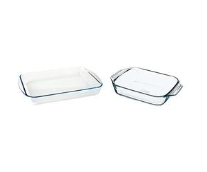 Pyrex Asador rectangular de cristal, 40 x 27 cm & OPTIMUM - Fuente de forma rectangular, 31 x 20 cm