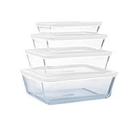 Pyrex® - Cook & Freeze - Juego de 4 platos rectangulares de cristal con tapa hermética - Especial congelador - Seguro para usar en el horno y el congelador - Libre de BPA