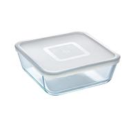 PYREX® COOK & FREEZE Recipiente Cuadrado Boro 20x20x7CM - 2L Blanco Brillo Tapa cierre presión con junta de silicona Resistente a rayaduras Blanco 20x20x7CM - 2L