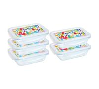 Pyrex Cook & Go - Juego de 5 LunchBox Rectangulares, 0,8 L, cristal de borosilicato, compatible con horno, microondas y lavavajillas, fabricado en Francia (tapa multicolor)