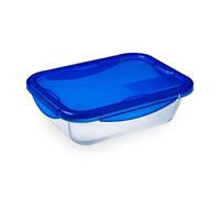 Pyrex Cook & Go - Recipiente rectangular de vidrio con tapa 100 % hermética, para contener alimentos, apto para horno y microondas, 20 x 15 cm, capacidad de 0,8 l