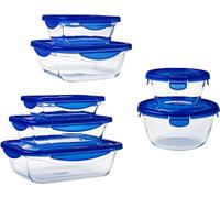 Pyrex Cook & Go Set de 7 Recipientes con Tapa 100% Hermética, Azul, 30x30x20 cm