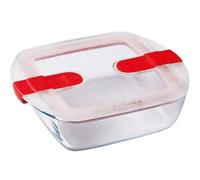 Pyrex Cook & Heat Fuente Cuadrada De Vidrio Borosilicato 20x17x6 Cm 1 L Con Tapa Hermética, 2 Válvulas De Vapor, Apta Microondas, Congelador Y Lavavajillas
