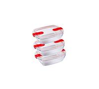Pyrex Cook & Heat - Juego de 3 cajas rectangulares idénticas, 1,1 L, vidrio borosilicato, LunchBox, tapa hermética especial para microondas, fabricado en Francia