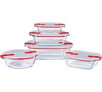 Pyrex® Cook & Heat - Juego de 5 platos de cristal con tapas herméticas, especial para microondas, sin BPA