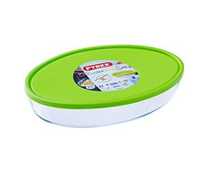 Pyrex Cook & Store - Fuente oval para horno en vidrio borosilicaro extra resistente, con tapa para conservación en frigorífico o congelador, 35X24cm - 3L