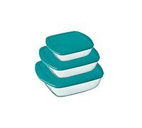 Pyrex® Cook & Store - Juego de 3 platos de almacenamiento cuadrados de vidrio con tapas (0,35 L, 1 L, 2,2 l) - Libre de BPA