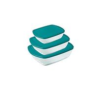 Pyrex® Cook & Store - Juego de 3 platos rectangulares de vidrio con tapas (0,4l, 1,1 l y 2,5 l) - Libre de BPA