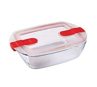 Pyrex Cook y Heat - Plana Rectangular de Cristal con Tapa hermética Especial microondas, Cristal, Transparente, 23 x 15 x 6 cm (215PH00)