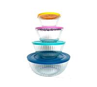 pyrex Cuencos de vidrio para mezclar más de 100 años, 8 piezas mejorados (edición limitada), tapa de colores surtidos