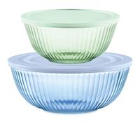 Pyrex Cuencos de vidrio tintados de colores de 4 piezas, medianos/grandes con tapas, juego de cuencos que ahorran espacio para preparar y hornear, 2.3 cuartos y 4.5 cuartos de galón