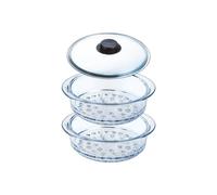 Pyrex - Doble Cesta de Vapor de 20 cm Con Tapa y Perilla - Cocción Al Vapor - Vidrio de Borosilicato - Fabricado en Francia (2 Cestas), ALB238-LOG