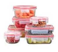 Pyrex Freshlock - Juego de recipientes de vidrio para almacenamiento de alimentos, (1, 2, 4 tazas), tapas herméticas y a prueba de fugas, sin BPA, juego de recipientes de preparación de comidas, apto
