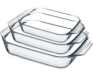 Pyrex Irresistible Set de 3 Fuentes para el Horno de Extrema Resistencia a Choques Térmicos, 3 Unidades, Transparente