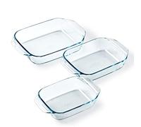 Pyrex - Juego de 3 platos de horno rectangular para 2 a 6 personas, 3 tamaños, vidrio borosilicato, asas anchas, resistencia extrema, compatible con lavavajillas