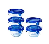 Pyrex® - Lote de 5 tarros redondos de cristal con tapas herméticas y herméticas (0,2 L), sin BPA
