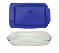 Pyrex Plato de vidrio para hornear 233 cuartos de galón y tapa de repuesto para almacenamiento de alimentos Blue Lagoon de 233 piezas, fabricado en Estados Unidos